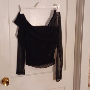 Lulus made with love off one shoulder cropped top Jr's size large black